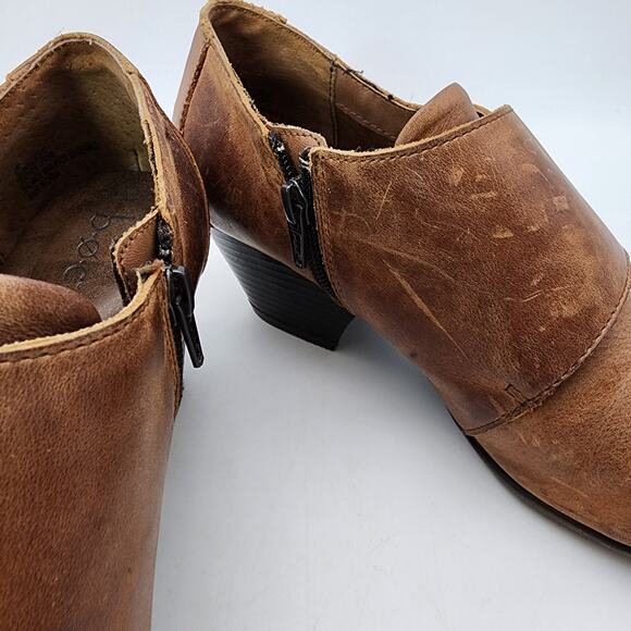 BOC Born Monkstrap Ankle Booties Size 9M Brown Leather Stacked Cone Heel Y2K - Picture 6 of 8